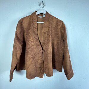 Chico's Womens Brown Animal Print Faux Suede Kimono Jacket Size M/L Lightweight